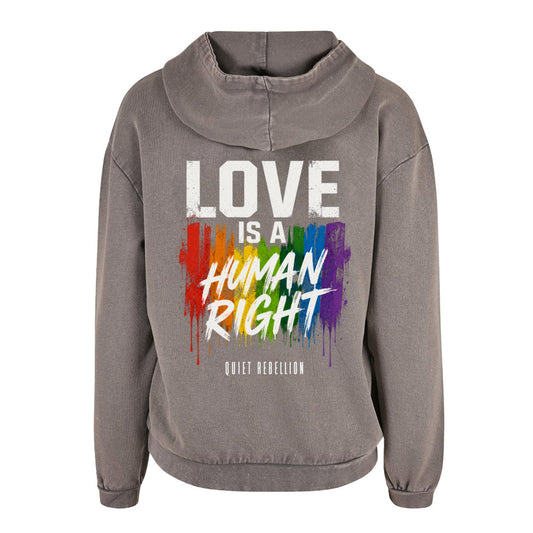 Love i a Human Right - Acid Washed Oversized Hoodie (Backprint)