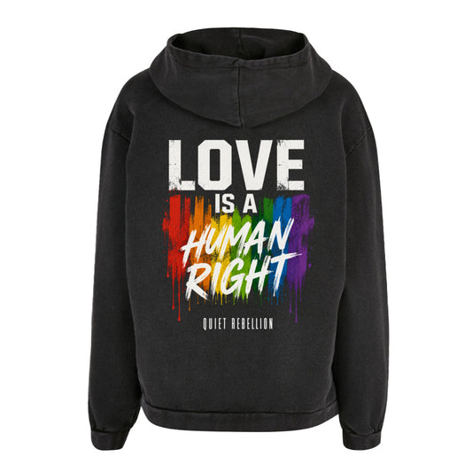 Love i a Human Right - Acid Washed Oversized Hoodie (Backprint)