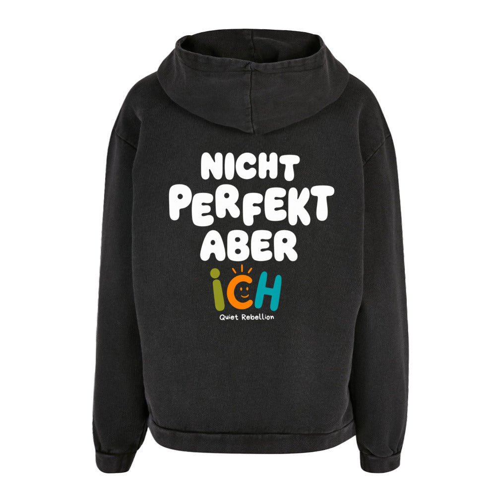Nicht perfekt aber ICH - Acid Washed Statement Hoodie / Oversized Fit / Front-& Backprint