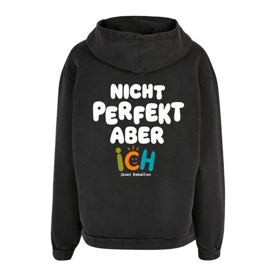Nicht perfekt aber ICH - Acid Washed Statement Hoodie / Oversized Fit / Front-& Backprint