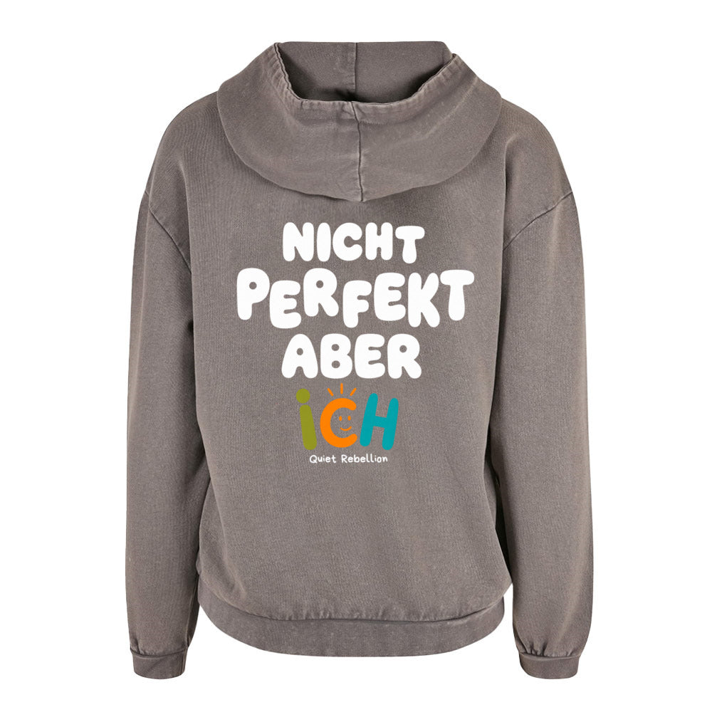 Nicht perfekt aber ICH - Acid Washed Statement Hoodie / Oversized Fit / Front-& Backprint