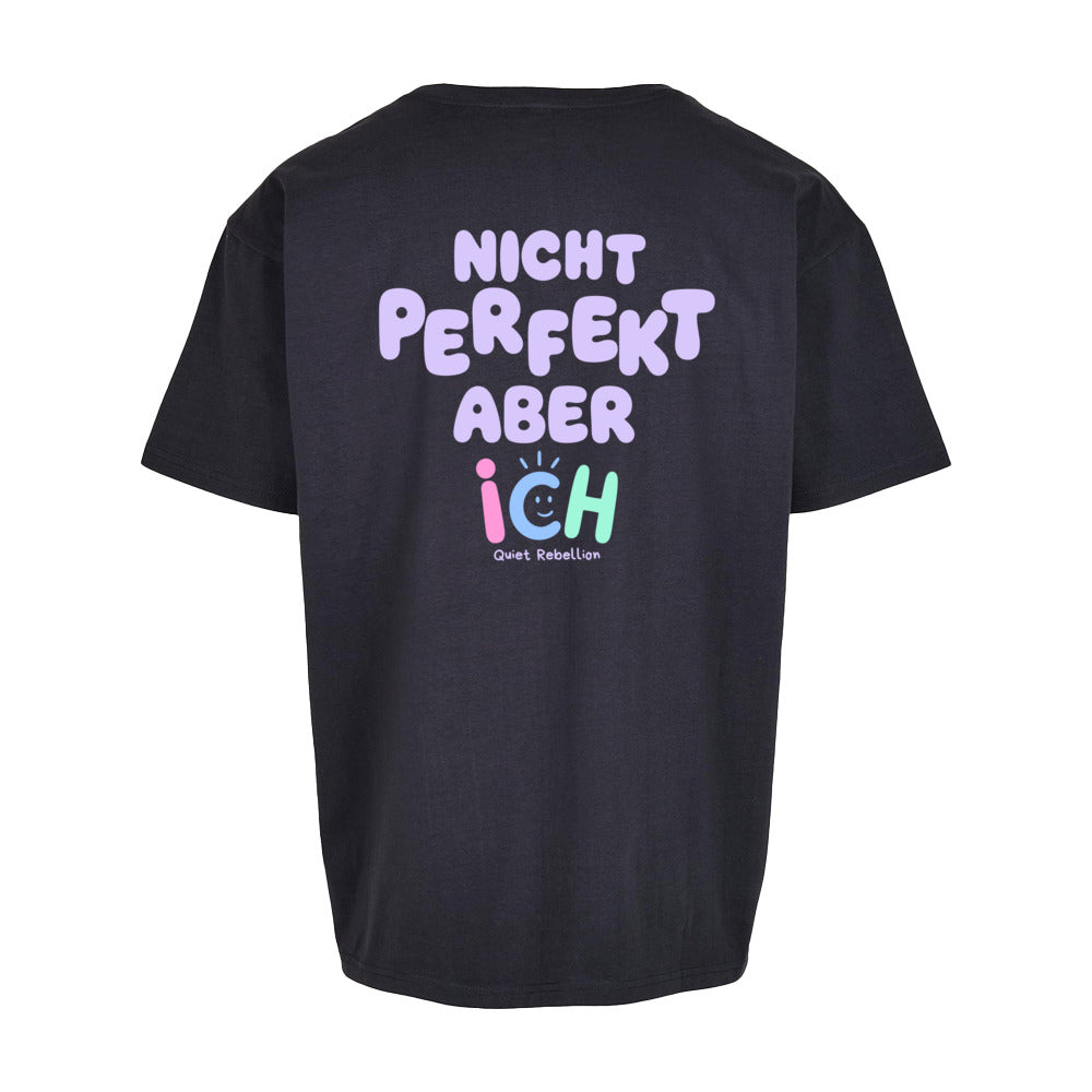     Oversized Statement Shirt in Navy mit Rückenprint „Nicht perfekt, aber ich“