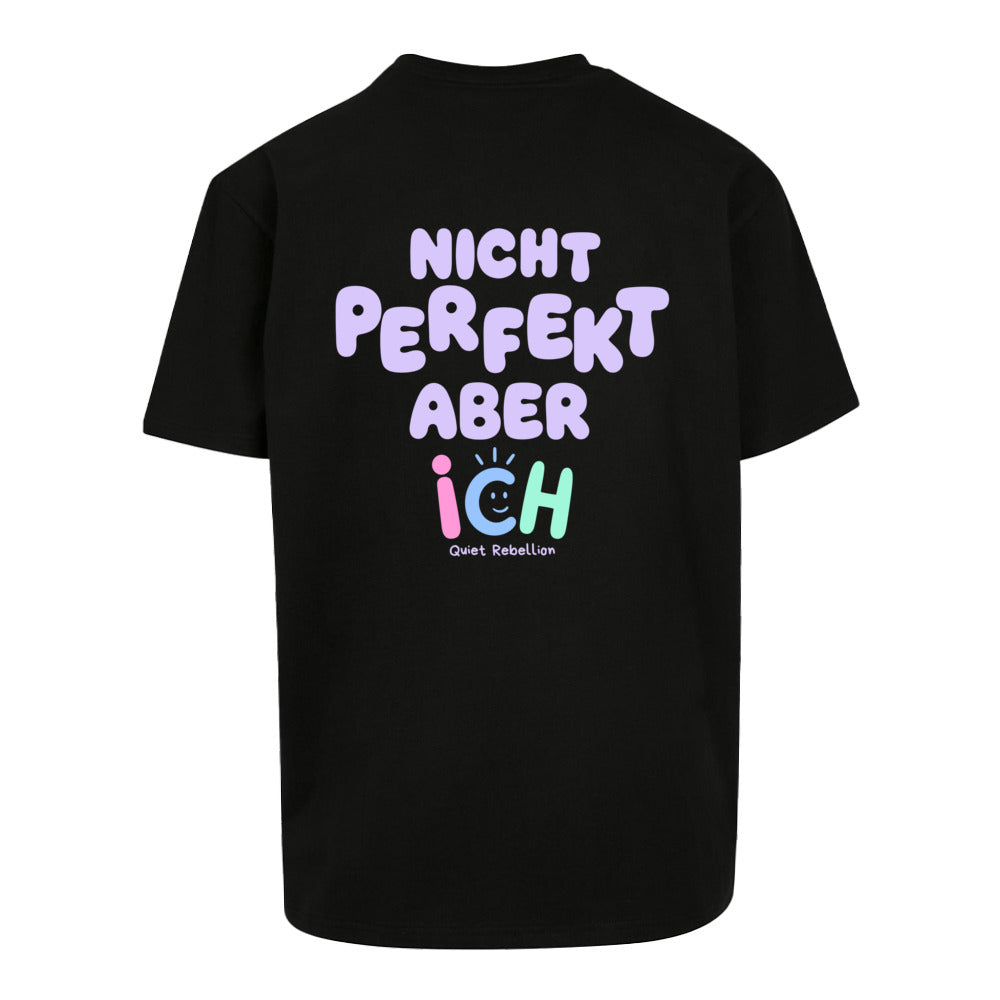     Oversized Statement Shirt in Black mit Rückenprint „Nicht perfekt, aber ich“