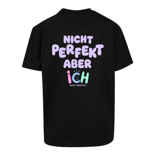     Oversized Statement Shirt in Black mit Rückenprint „Nicht perfekt, aber ich“