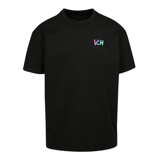     Oversized Statement Shirt in Black – Vorderansicht mit kleinem Frontprint „ICH“