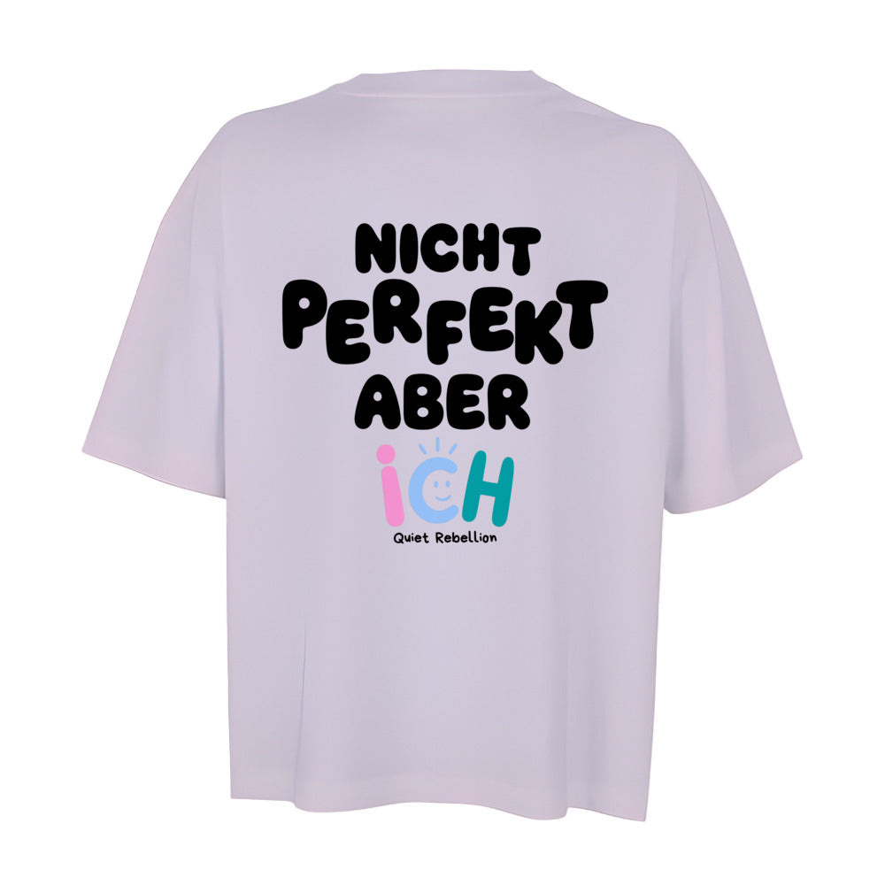     Oversized Shortcut T-Shirt in Lilac mit Statement-Rückendruck „Nicht perfekt, aber ich“