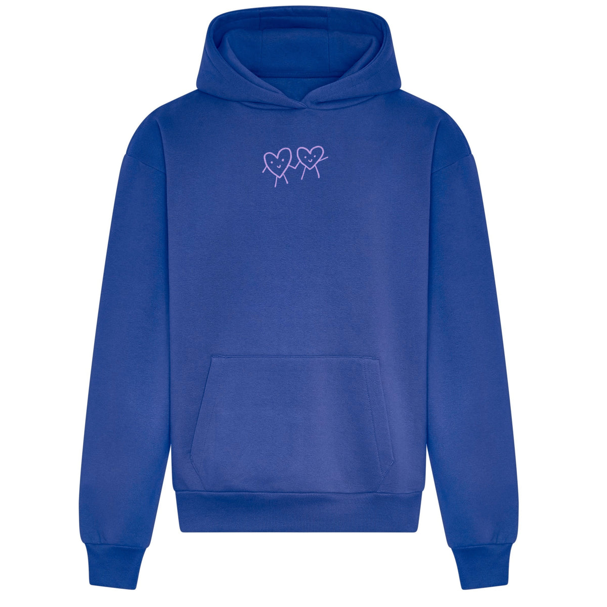     Blauer Statement Hoodie von vorn mit kleinem Brustmotiv