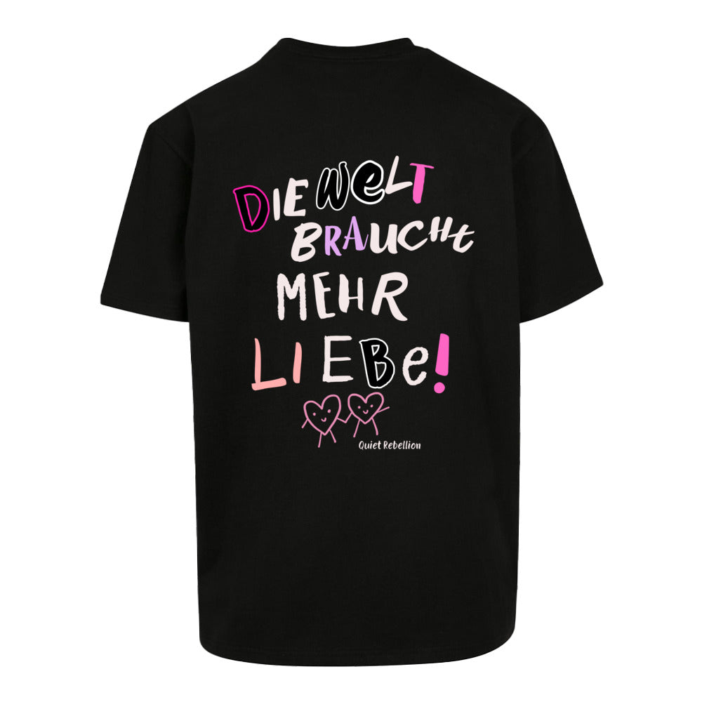     Schwarzes Oversized Statement Shirt mit „Die Welt braucht mehr Liebe“-Print