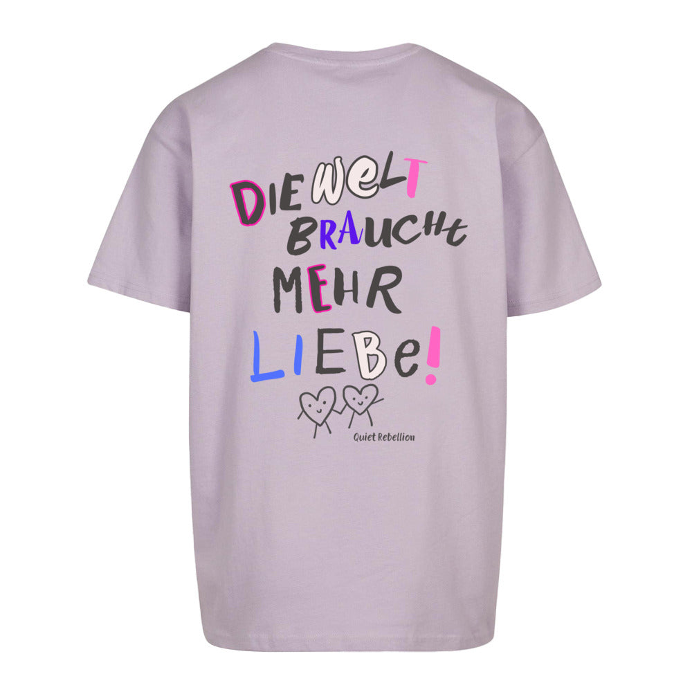     Lilafarbenes Oversized Statement Shirt mit „Die Welt braucht mehr Liebe“-Print