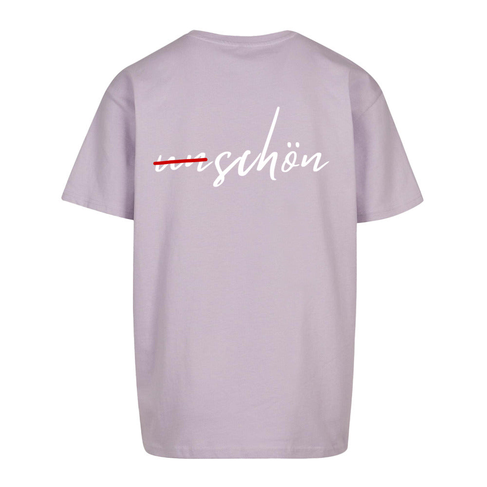   Lilafarbenes  Oversized Statement Shirt mit „Unschön? Schön.“-RückenprinT