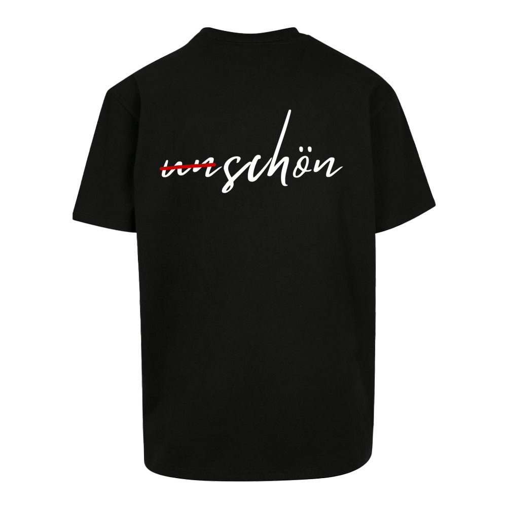     Schwarzes Oversized Statement Shirt mit „Unschön? Schön.“-Rückenprint