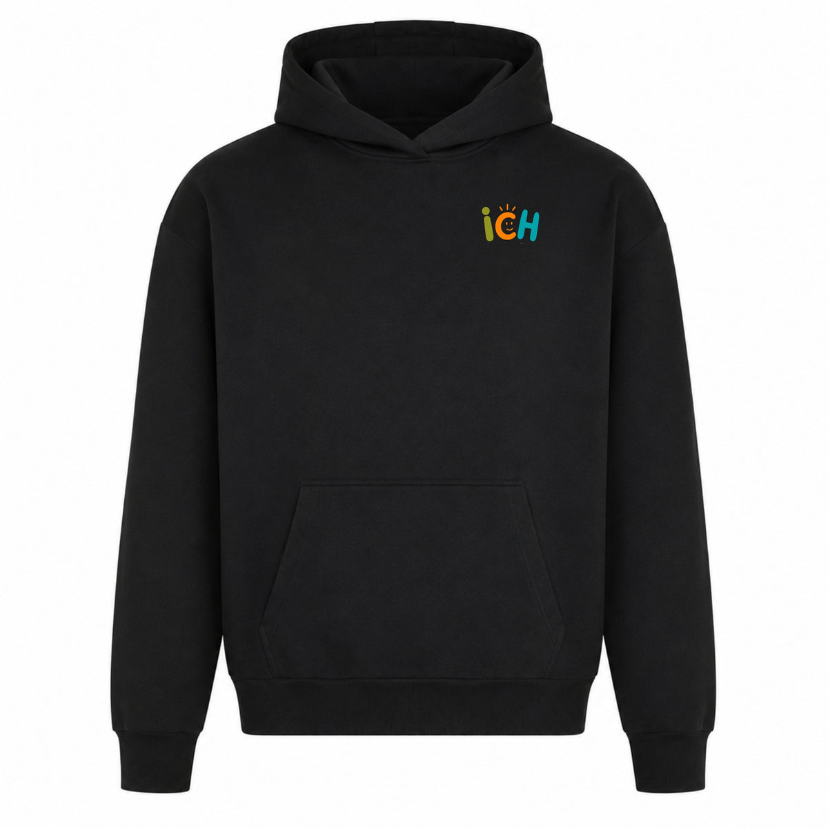    Statement Hoodie in Schwarz – Vorderansicht mit kleinem Frontprint
