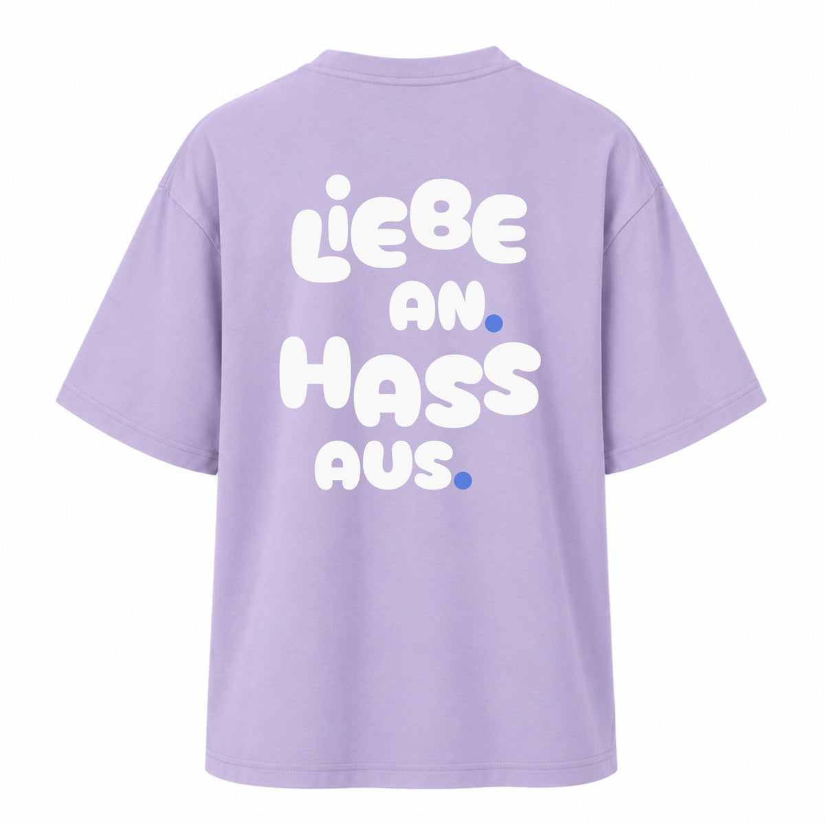     Lilafarbenes Oversized Statement Shirt mit „Liebe an. Hass aus.“-Rückenprint
