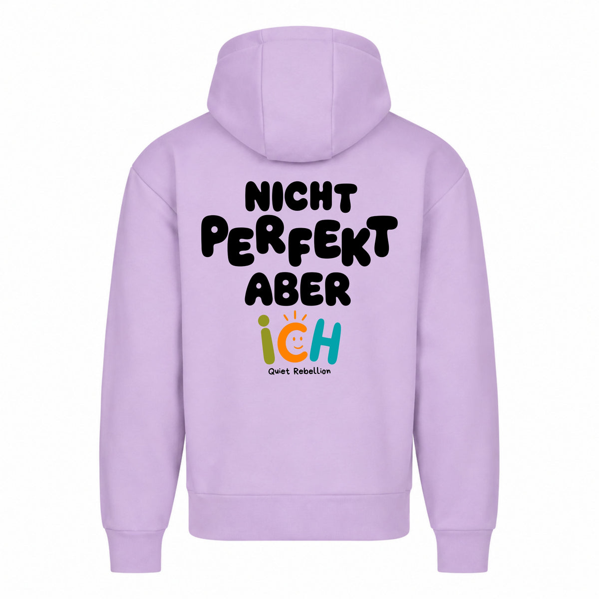     Statement Hoodie in Flieder mit Rückenprint „Nicht perfekt, aber ich“