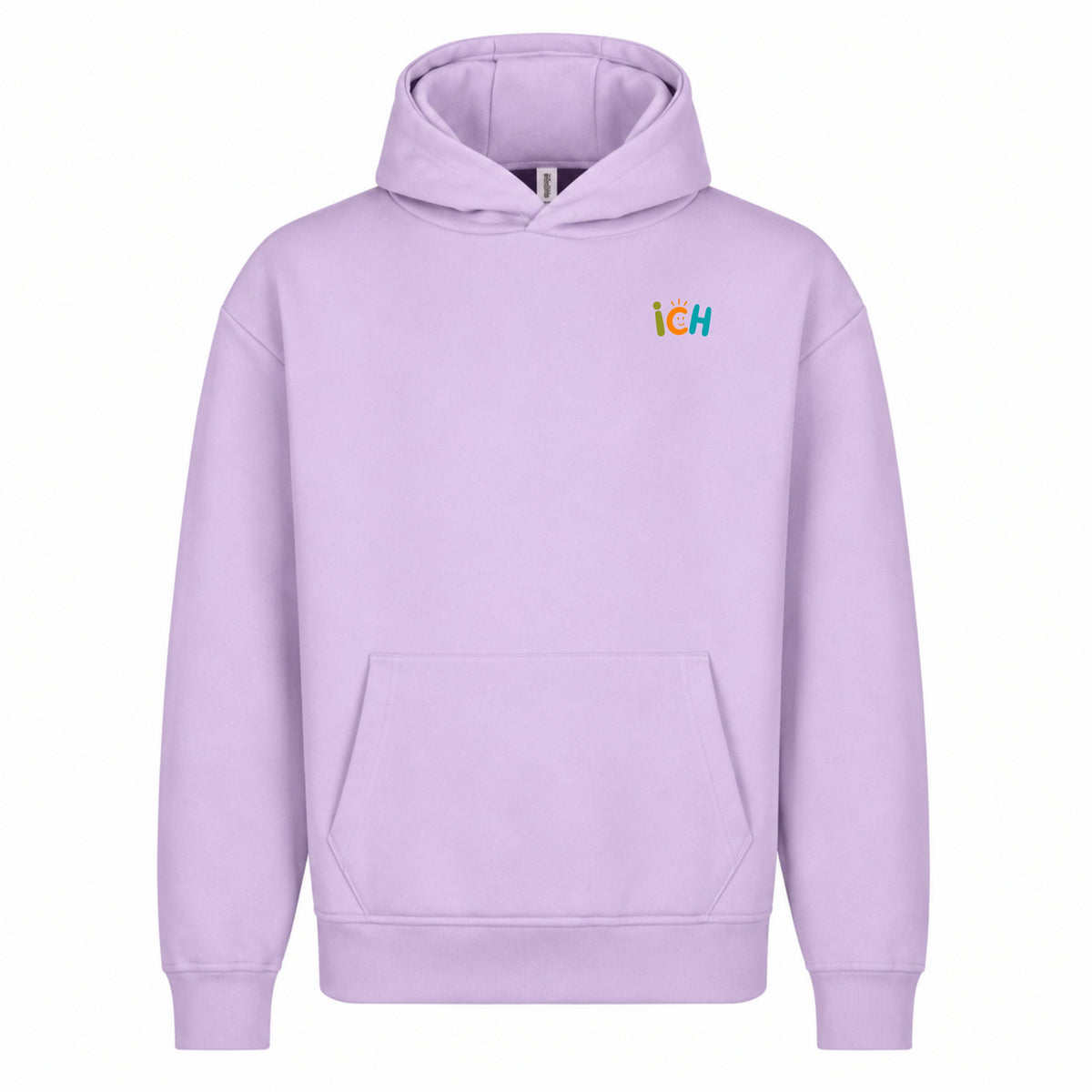     Statement Hoodie in Flieder – Vorderansicht mit kleinem Frontprint