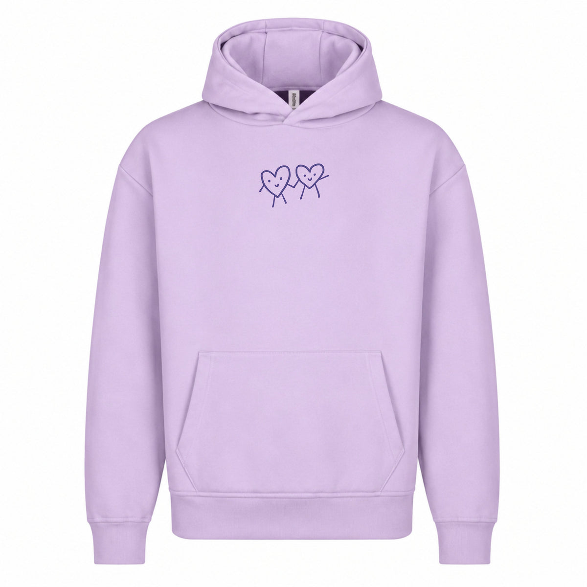     Lilafarbener Statement Hoodie von vorn mit kleinem Brustmotiv