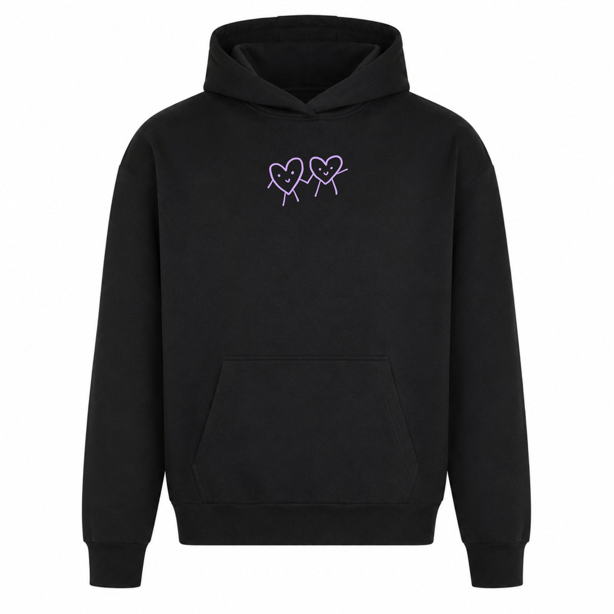     Schwarzer Statement Hoodie von vorn mit kleinem Brustmotiv