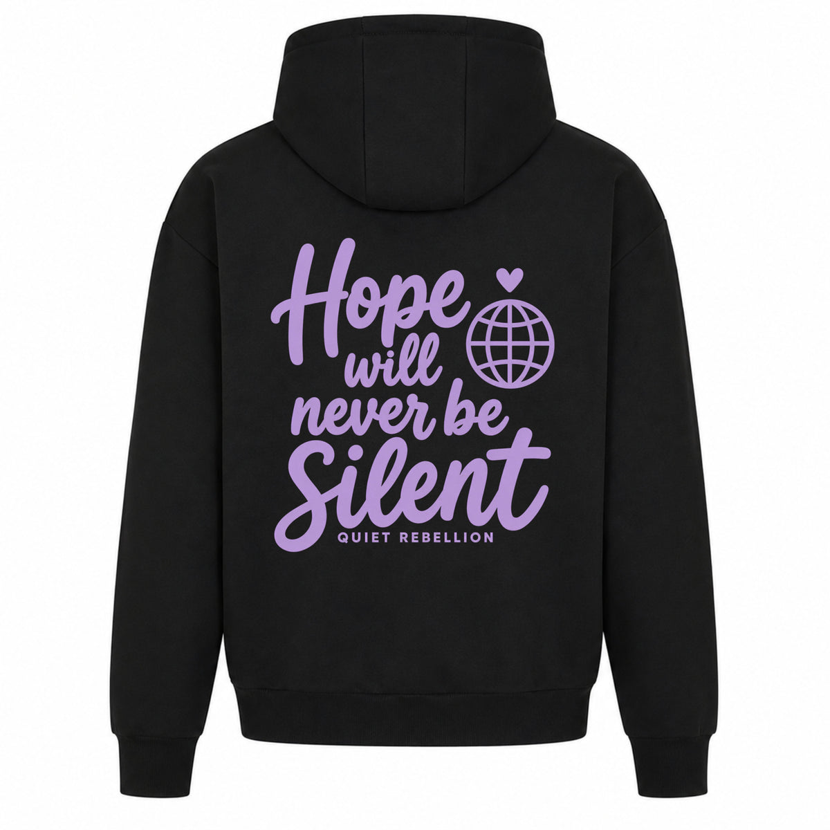     Schwarzer Statement Hoodie mit „Hope Will Never Be Silent“-Rückenprint