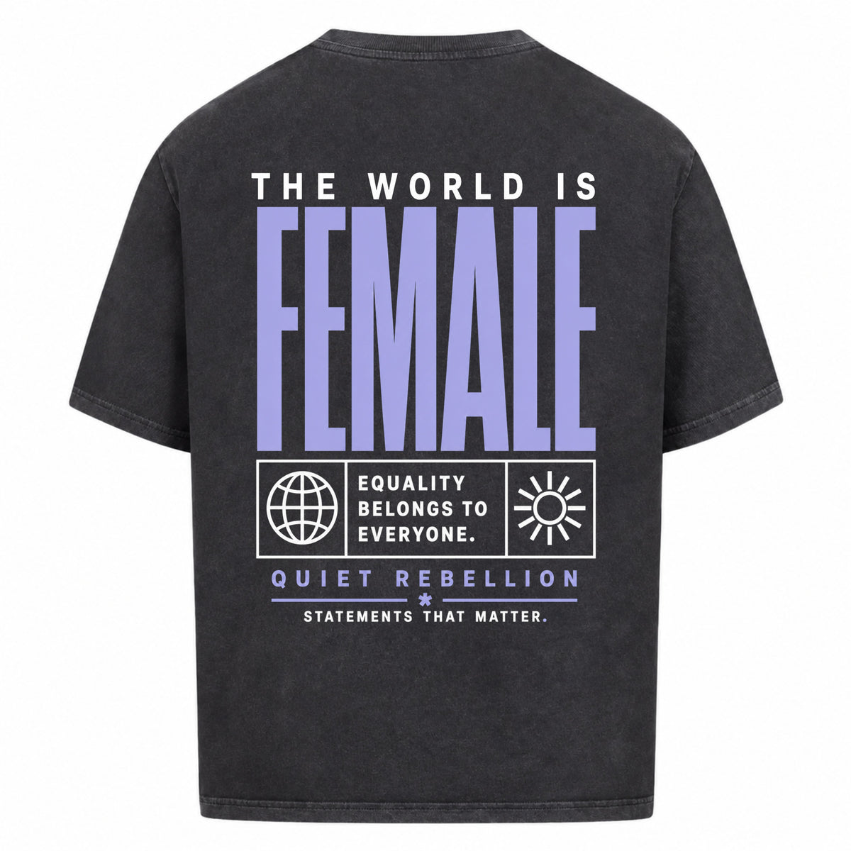 THE WORLD IS FEMALE - Acid Washed Oversized Shirt / Frontprint